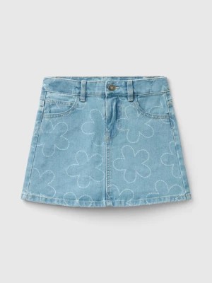 Zdjęcie produktu Benetton, Denim Mini Skirt With Flowers, size 3XL, Sky Blue, Kids United Colors of Benetton