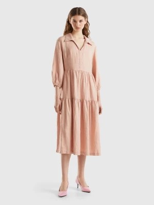 Zdjęcie produktu Benetton, Dress With Ruffles In Pure Linen, size L, Soft Pink, Women United Colors of Benetton