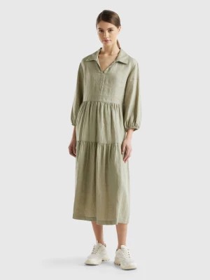 Zdjęcie produktu Benetton, Dress With Ruffles In Pure Linen, size S, Light Green, Women United Colors of Benetton