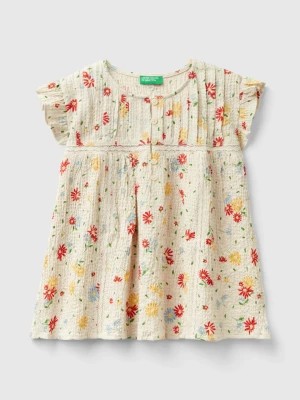 Zdjęcie produktu Benetton, Floral Blouse With Rouches, size 2XL, Creamy White, Kids United Colors of Benetton