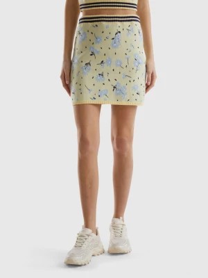 Zdjęcie produktu Benetton, Floral Knit Mini Skirt, size L, Yellow, Women United Colors of Benetton