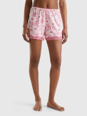 Zdjęcie produktu Benetton, Floral Shorts In Stretch Viscose, size XS, Pink, Women United Colors of Benetton