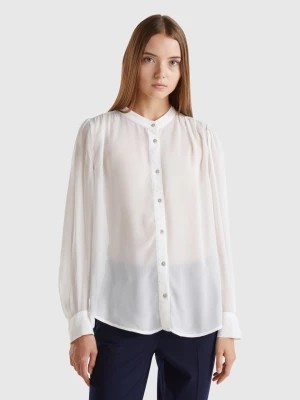 Zdjęcie produktu Benetton, Flowy Mandarin Collar Shirt, size L, Creamy White, Women United Colors of Benetton