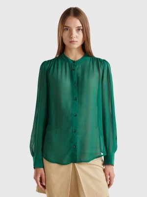 Zdjęcie produktu Benetton, Flowy Mandarin Collar Shirt, size M, Dark Green, Women United Colors of Benetton