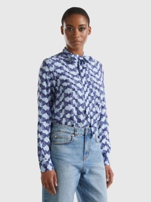 Zdjęcie produktu Benetton, Flowy Shirt With Bow Print, size M, Sky Blue, Women United Colors of Benetton