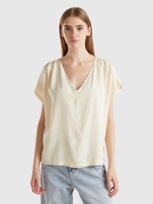 Zdjęcie produktu Benetton, Flowy Short Sleeve Blouse, size L, Creamy White, Women United Colors of Benetton