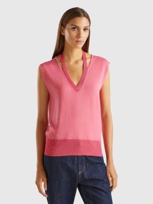 Zdjęcie produktu Benetton, Flowy Sweater With V-neck And Laces, size XS, Fuchsia, Women United Colors of Benetton