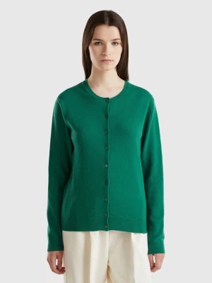 Zdjęcie produktu Benetton, Forest Green Crew Neck Cardigan In Pure Merino Wool, size M, Dark Green, Women United Colors of Benetton