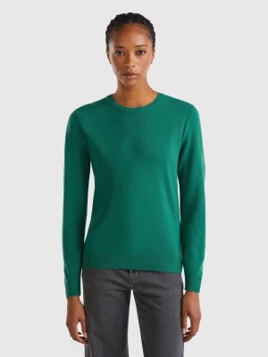 Zdjęcie produktu Benetton, Forest Green Crew Neck Sweater In Pure Merino Wool, size S, Dark Green, Women United Colors of Benetton