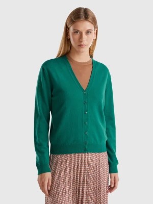 Zdjęcie produktu Benetton, Forest Green V-neck Cardigan In Pure Merino Wool, size S, Dark Green, Women United Colors of Benetton