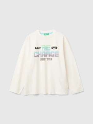 Zdjęcie produktu Benetton, Gamer T-shirt In Organic Cotton, size L, Creamy White, Kids United Colors of Benetton