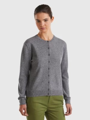 Zdjęcie produktu Benetton, Gray Crew Neck Cardigan In Pure Merino Wool, size S, Dark Gray, Women United Colors of Benetton