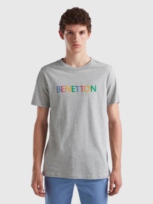 Zdjęcie produktu Benetton, Gray T-shirt In Organic Cotton With Multicolored Logo, size M, Light Gray, Men United Colors of Benetton