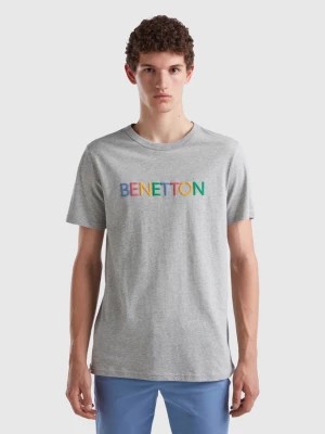 Zdjęcie produktu Benetton, Gray T-shirt In Organic Cotton With Multicolored Logo, size XL, Light Gray, Men United Colors of Benetton