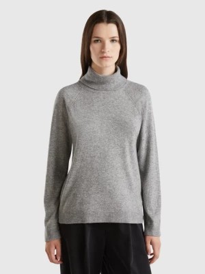 Zdjęcie produktu Benetton, Gray Turtleneck Sweater In Cashmere And Wool Blend, size L, Light Gray, Women United Colors of Benetton