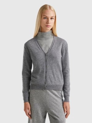 Zdjęcie produktu Benetton, Gray V-neck Cardigan In Pure Merino Wool, size L, Dark Gray, Women United Colors of Benetton