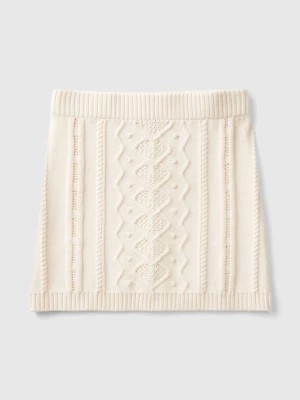 Zdjęcie produktu Benetton, Knit Mini Skirt, size XL, Creamy White, Kids United Colors of Benetton