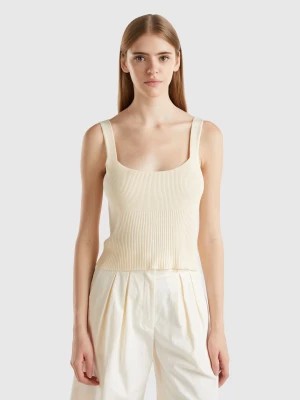 Zdjęcie produktu Benetton, Knitted Tank Top With Square Neckline, size S, Creamy White, Women United Colors of Benetton