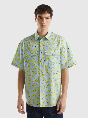 Zdjęcie produktu Benetton, Light Blue Shirt With Banana Pattern, size L, Sky Blue, Men United Colors of Benetton