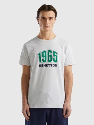 Zdjęcie produktu Benetton, Light Gray Organic Cotton T-shirt With Logo Print, size L, Light Gray, Men United Colors of Benetton