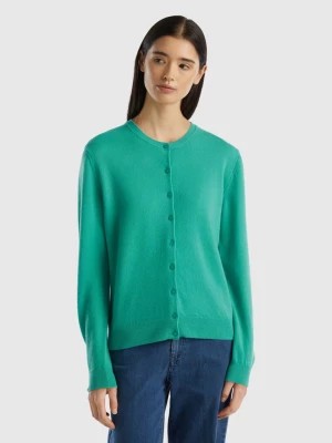 Zdjęcie produktu Benetton, Light Green Crew Neck Cardigan In Pure Merino Wool, size M, Light Green, Women United Colors of Benetton