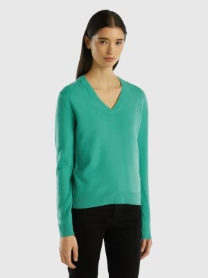 Zdjęcie produktu Benetton, Light Green V-neck Sweater In Pure Merino Wool, size L, Light Green, Women United Colors of Benetton