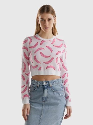 Zdjęcie produktu Benetton, Light Pink Cropped Sweater With Banana Pattern, size M, Soft Pink, Women United Colors of Benetton