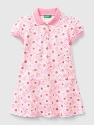 Zdjęcie produktu Benetton, Light Pink Polo-style Dress With Floral Print, size 110, Soft Pink, Kids United Colors of Benetton