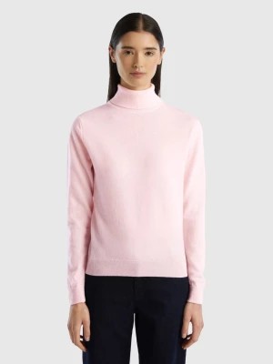 Zdjęcie produktu Benetton, Light Pink Turtleneck In Pure Merino Wool, size L, Soft Pink, Women United Colors of Benetton