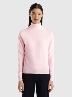 Zdjęcie produktu Benetton, Light Pink Turtleneck In Pure Merino Wool, size S, Soft Pink, Women United Colors of Benetton