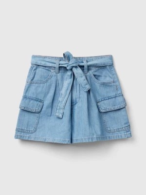 Zdjęcie produktu Benetton, Lightweight Denim Cargo Bermuda Shorts, size M, Light Blue, Kids United Colors of Benetton