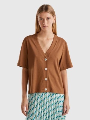 Zdjęcie produktu Benetton, Linen Blend Cardigan-style T-shirt, size L, Brown, Women United Colors of Benetton