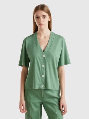 Zdjęcie produktu Benetton, Linen Blend Cardigan-style T-shirt, size L, Green, Women United Colors of Benetton