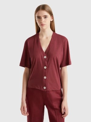 Zdjęcie produktu Benetton, Linen Blend Cardigan-style T-shirt, size S, Burgundy, Women United Colors of Benetton