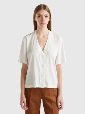 Zdjęcie produktu Benetton, Linen Blend Cardigan-style T-shirt, size XS, Creamy White, Women United Colors of Benetton