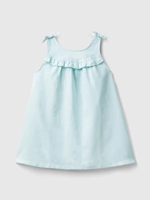 Zdjęcie produktu Benetton, Linen Blend Dress With Rouches, size 98, Aqua, Kids United Colors of Benetton