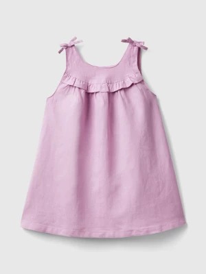 Zdjęcie produktu Benetton, Linen Blend Dress With Rouches, size 98, Lilac, Kids United Colors of Benetton