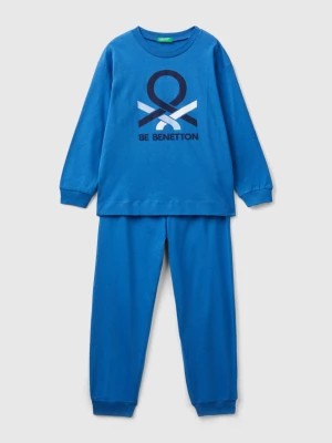 Zdjęcie produktu Benetton, Long Blue Pyjamas With Logo Print, size M, Blue, Kids United Colors of Benetton
