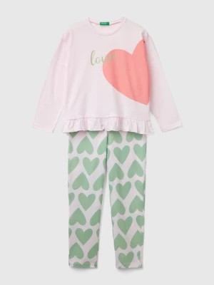 Zdjęcie produktu Benetton, Long Fiber Cotton Heart Pyjamas, size 2XL, Soft Pink, Kids United Colors of Benetton