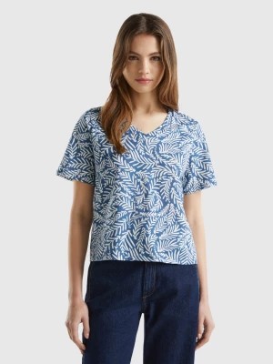 Zdjęcie produktu Benetton, Long Fiber Cotton Patterned T-shirt, size XS, Air Force Blue, Women United Colors of Benetton