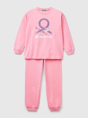 Zdjęcie produktu Benetton, Long Pink Pyjamas With Glittery Logo, size XL, Pink, Kids United Colors of Benetton