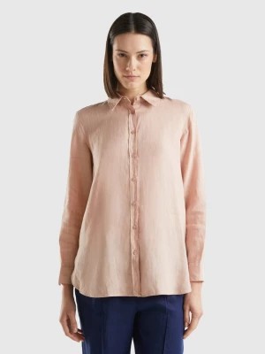 Zdjęcie produktu Benetton, Long Shirt In Pure Linen, size L, Soft Pink, Women United Colors of Benetton