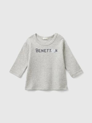 Zdjęcie produktu Benetton, Long Sleeve 100% Organic Cotton T-shirt, size 62, Light Gray, Kids United Colors of Benetton