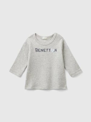 Zdjęcie produktu Benetton, Long Sleeve 100% Organic Cotton T-shirt, size 74, Light Gray, Kids United Colors of Benetton