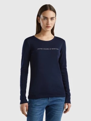 Zdjęcie produktu Benetton, Long Sleeve Dark Blue T-shirt In 100% Cotton, size L, Dark Blue, Women United Colors of Benetton