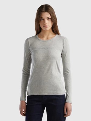 Zdjęcie produktu Benetton, Long Sleeve Gray T-shirt In 100% Cotton, size L, Light Gray, Women United Colors of Benetton