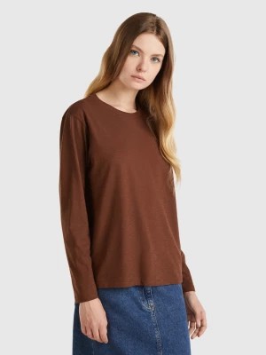 Zdjęcie produktu Benetton, Long Sleeve Light Cotton T-shirt, size M, Dark Brown, Women United Colors of Benetton