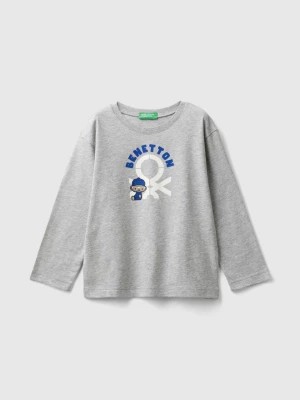 Zdjęcie produktu Benetton, Long Sleeve Organic Cotton T-shirt, size 116, Light Gray, Kids United Colors of Benetton