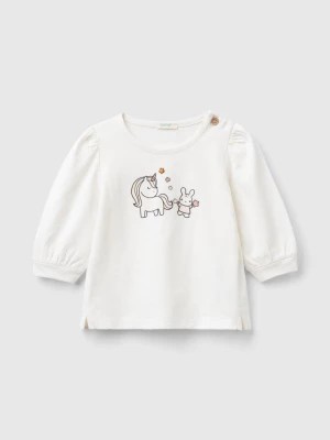 Zdjęcie produktu Benetton, Long Sleeve Organic Cotton T-shirt, size 68, Creamy White, Kids United Colors of Benetton