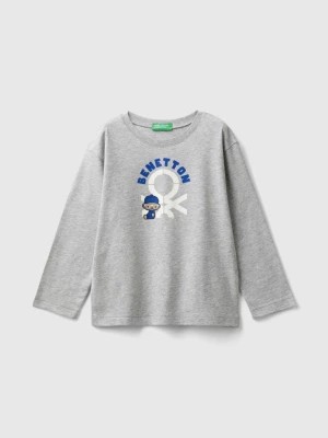 Zdjęcie produktu Benetton, Long Sleeve Organic Cotton T-shirt, size 98, Light Gray, Kids United Colors of Benetton